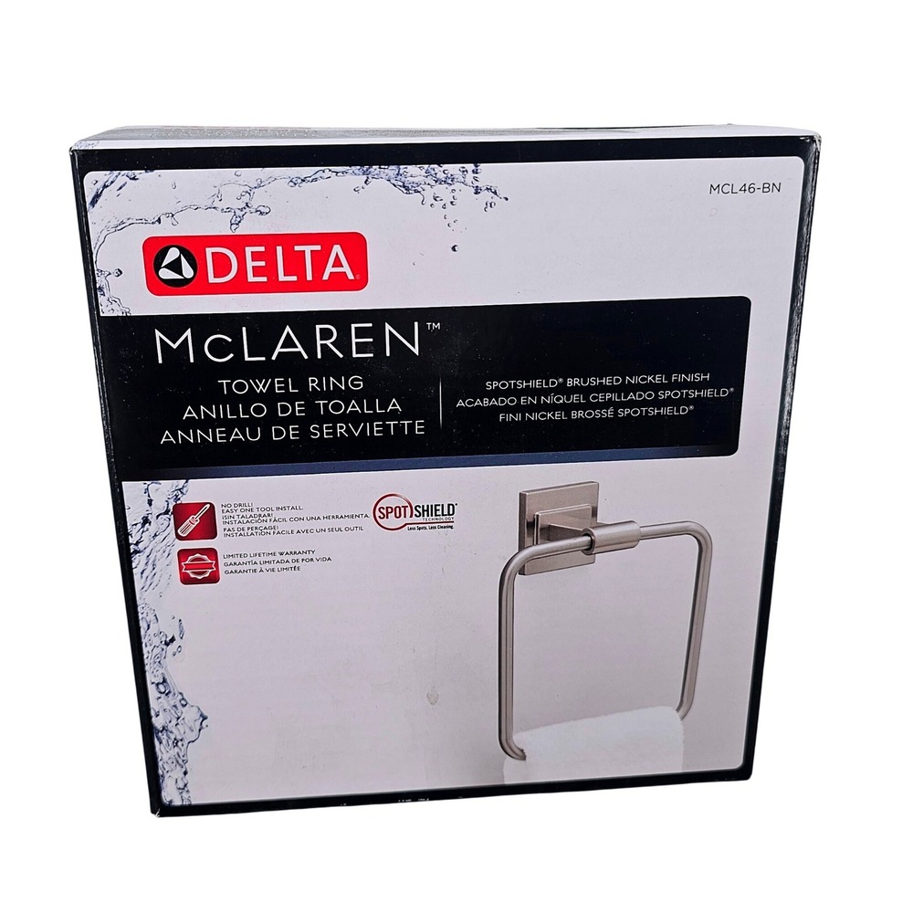 Delta McLaren Towel Ring SpotShield Brushed Nickel MCL46-BN‎ Modern Bathroom